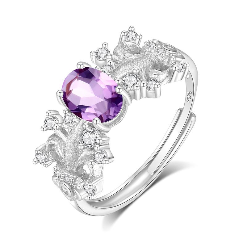 S925 Silver Natural Topaz Ring, Adjustable, Non-fading, Elegant Crystal Jewelry for Women