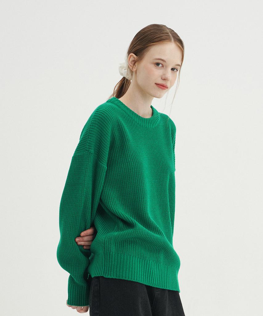 BLOND9 Crew Neck Rib Knit Sweater_Green