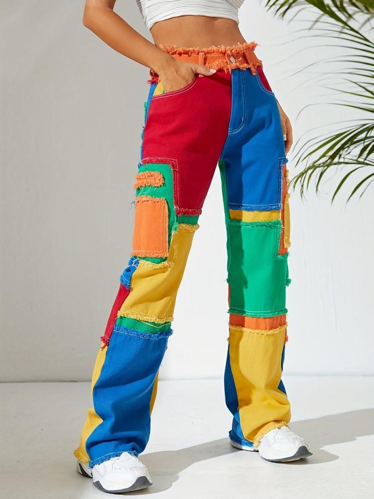 

American Street Style Raw Edge Denim Trousers Women High Waisted Loose Straight Leg Versatile Personality Dazzling Ins Panels S