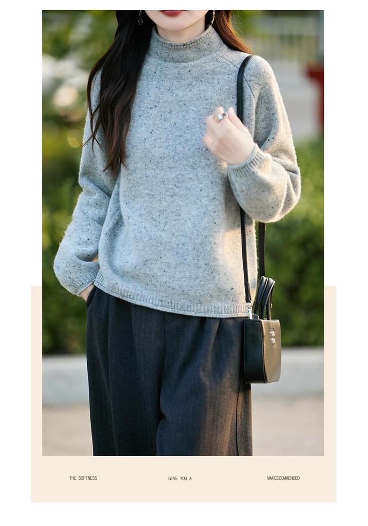 Women's Wool Ruffled Knit Turtleneck Sweater - Slimming Base Layer for Autumn/Winter Warmth