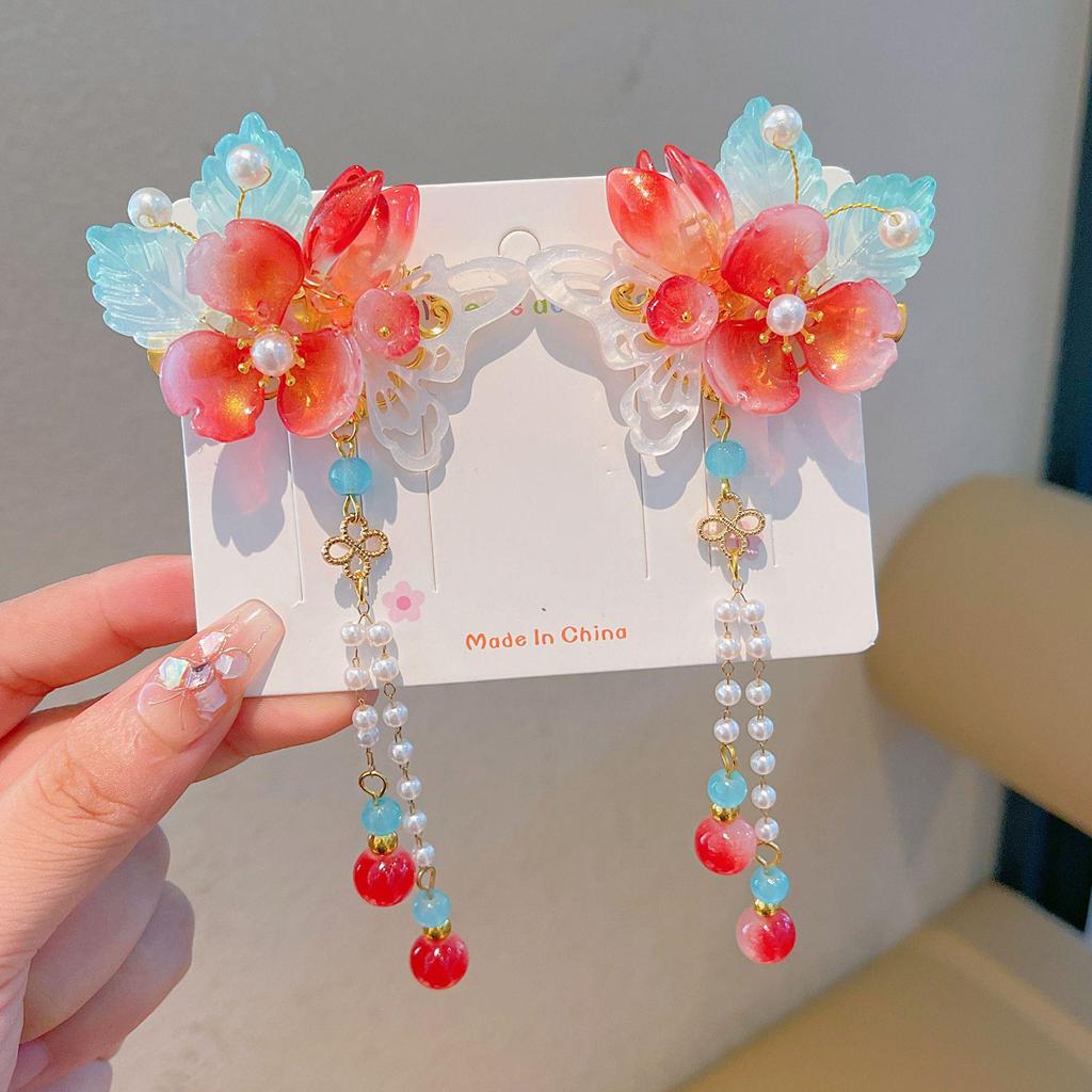 Chinese Style Hanfu Hairpin Set for Girls - Includes Hair Clips, Swaying Tassels, and Butterfly Accessories