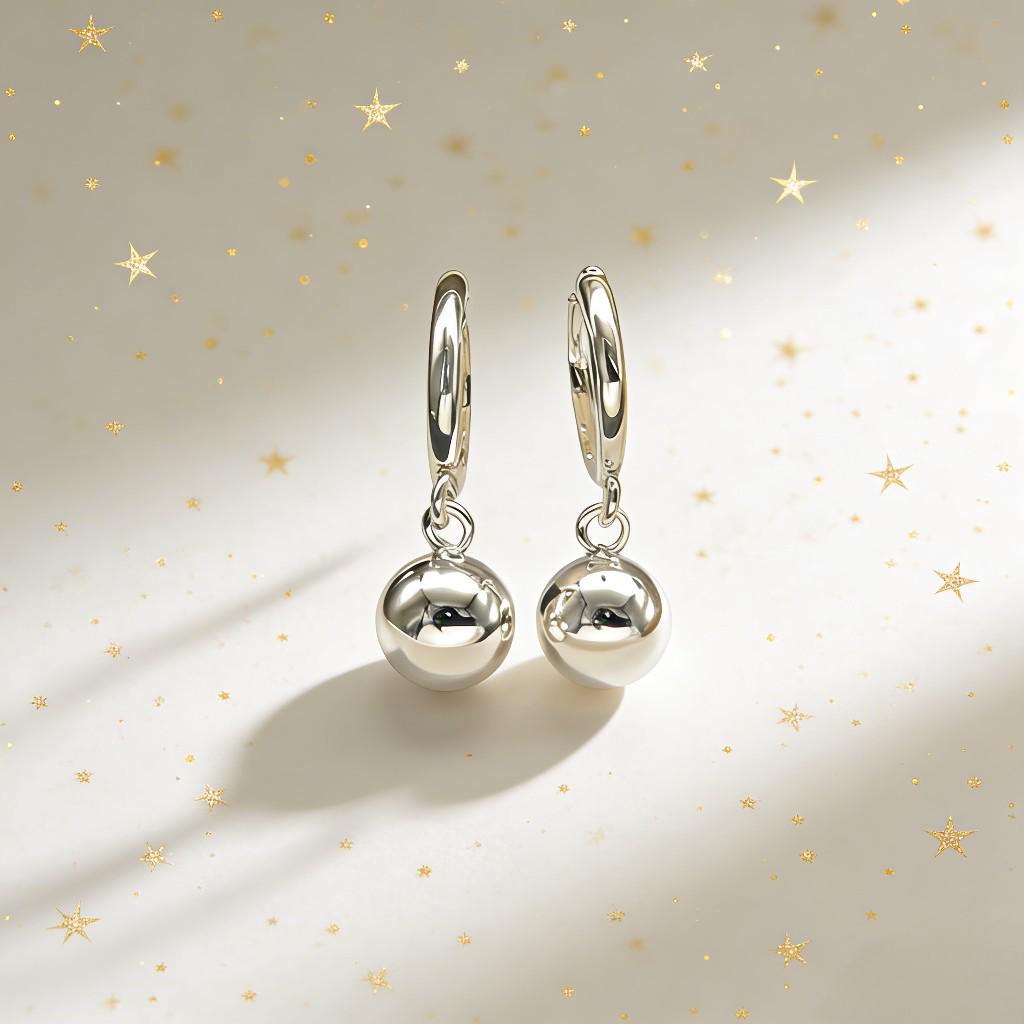 Серьги-шарики из стерлингового серебра 999 пробы, полированные, с геометрическими кольцами White Copper Thickened Electroplated