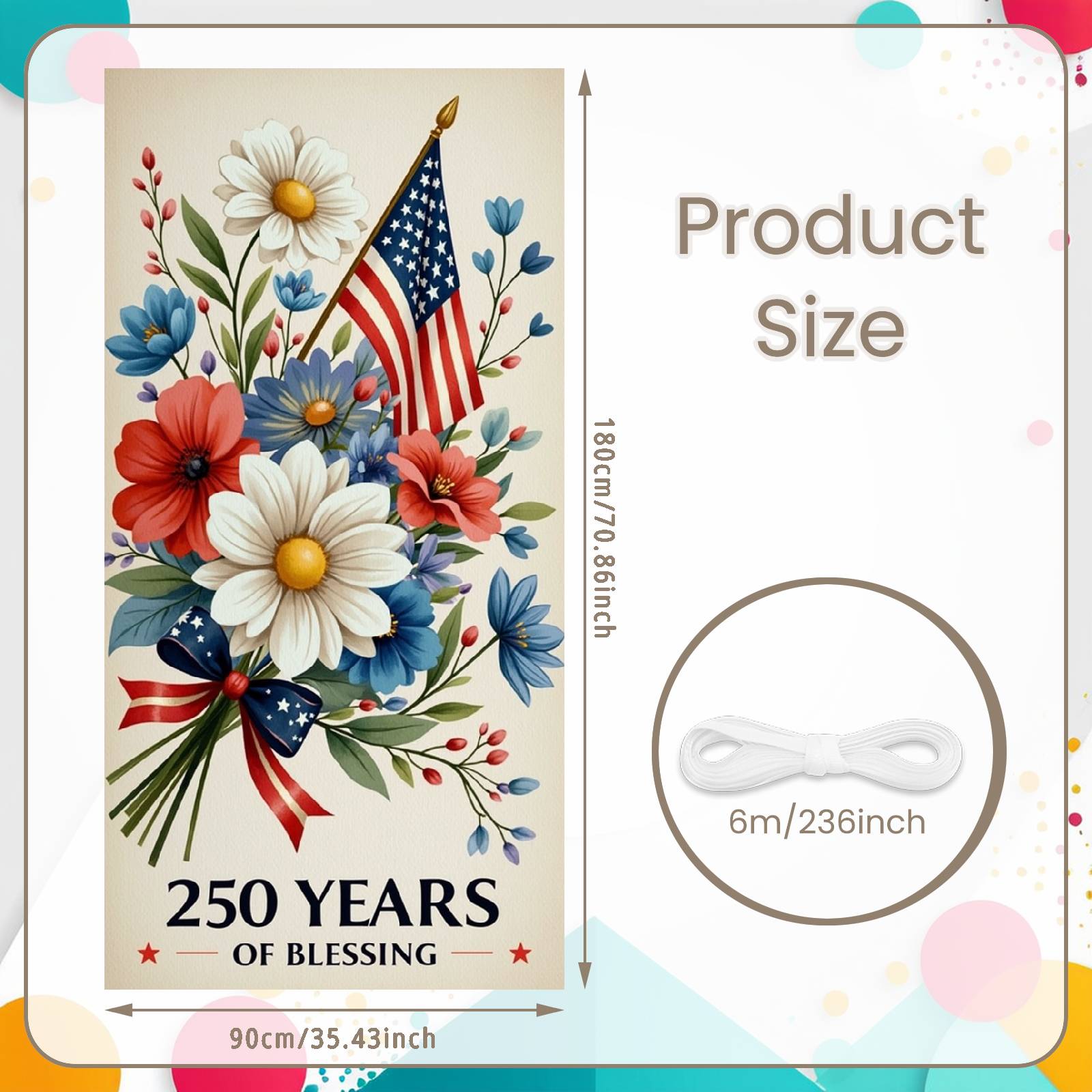 250th Blessing Banner Red White Blue American Jubilee Banner Patriotic Event Display Patriotic  For Patriotic Memorial