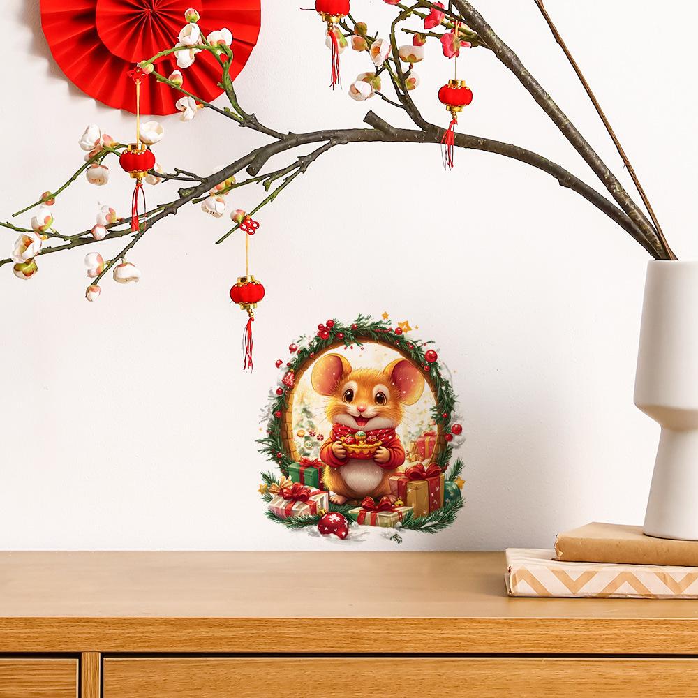 Christmas Cartoon Mouse Wreath Mouse Hole Corner Baseboard Staircase Self Adhesive Wall Sticker Home Decor