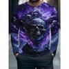 T-shirt à manches longues pour homme Crâne Fumée Violette Montagne Impression 3D Gothique Horreur Halloween Décontracté Streetwear Haut