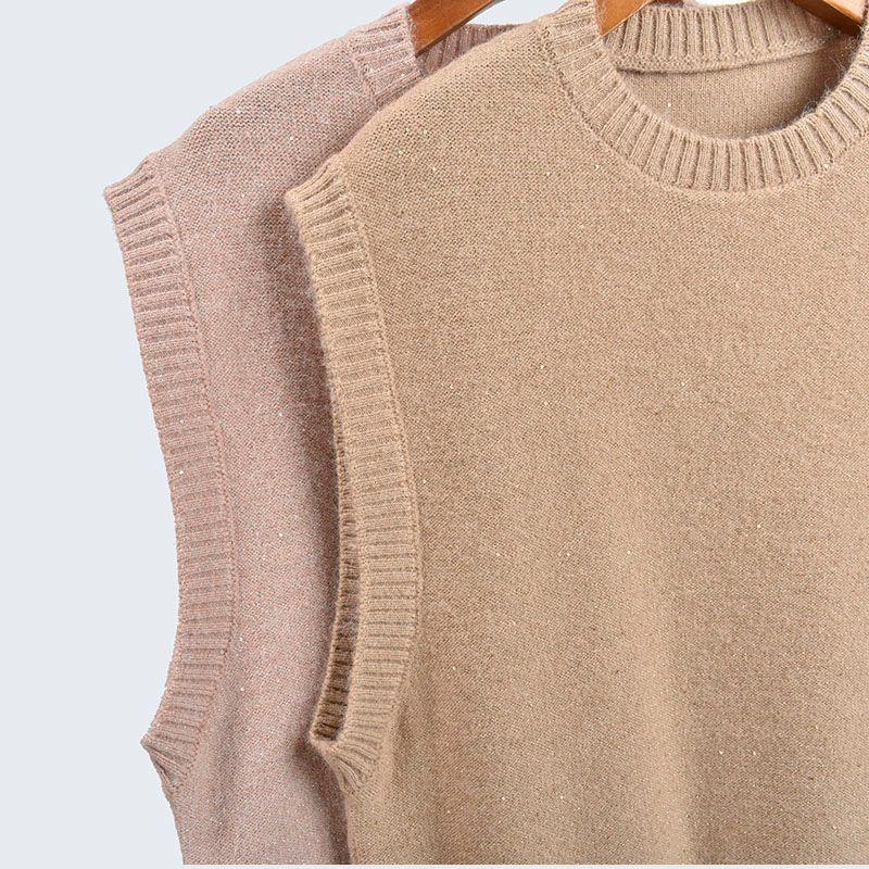 And Winter Round Neck Sleeveless Vest Waistcoat Small Sequin Flash Silk Stitching Knitting Sweaters Women's Clothing Preppy Style Easiest for Match