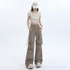 Women's High Waist Cargo Pants Wide Leg Trousers Quick Dry Drawstring Straight Pants Two Length Design Summer Casual Street Pants