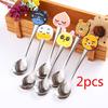 2Pcs Cartoon Lovely Stainless Steel Spoon  Originality Children  Silicone Spoon  Coffee Spoon  Spoon