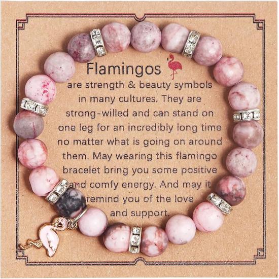 COLORFUL BLING Healing Crystal Beaded Stretch Bracelet Never Forget How Flamazing You Are Flamingo Bracelet Gifts Natural Stone Inspirational