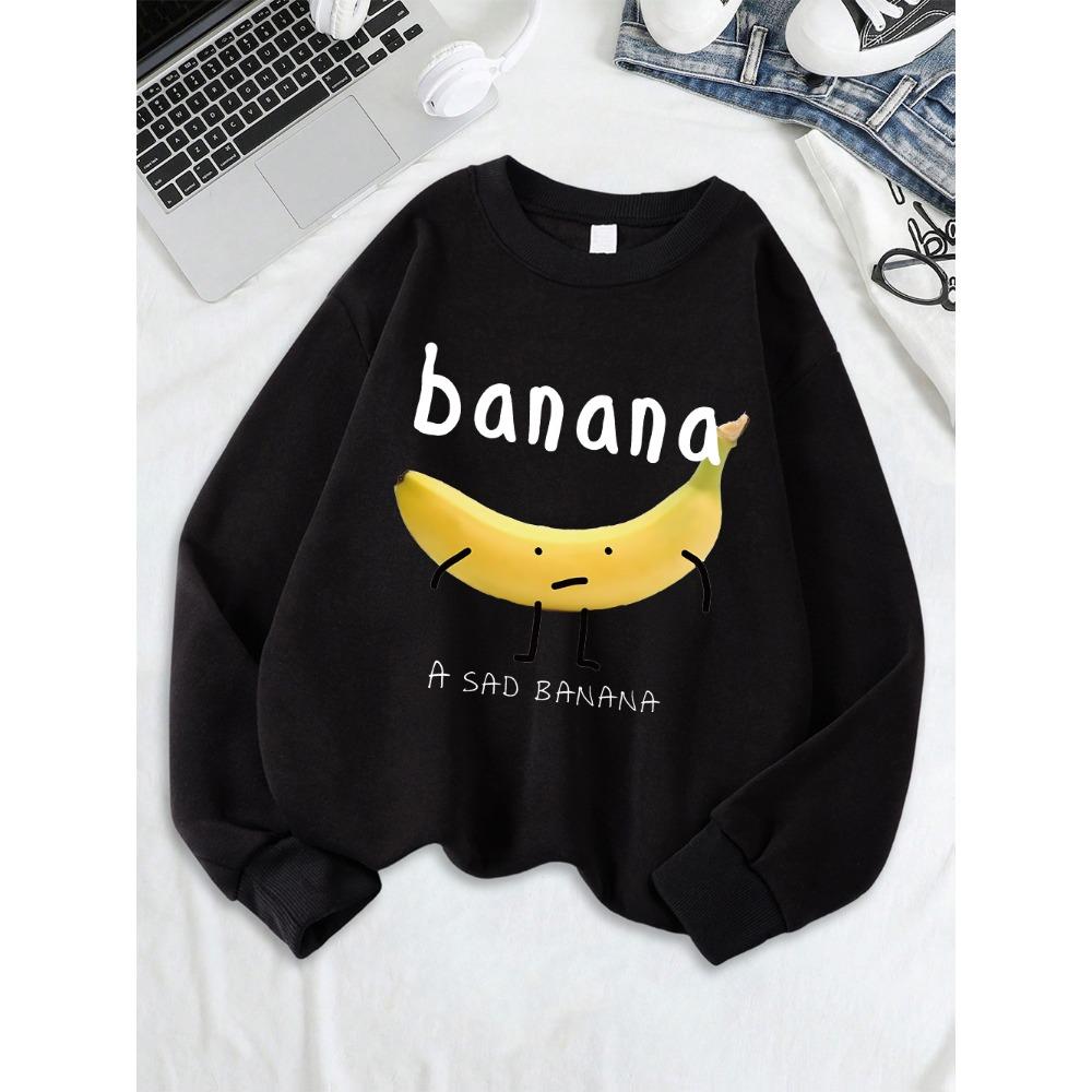 Damen-Sweatshirt mit traurigem Bananenprint, Rundhalsausschnitt, Basic-Hoodies, warmer, lockerer Pullover, bequeme Winterkleidung für Damen