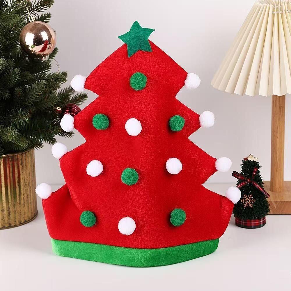 Classic Red Green Color Christmas Tree Hat Funny Style Soft Material Christmas Cap Adult Size Festive Hat New Year Party