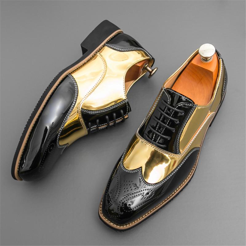 Fashion British Gentleman Oxford Shoe New Men's Gold Black Mixed Brogues Shoes Designer Formal Wedding Prom Dress Homecoming Footwear