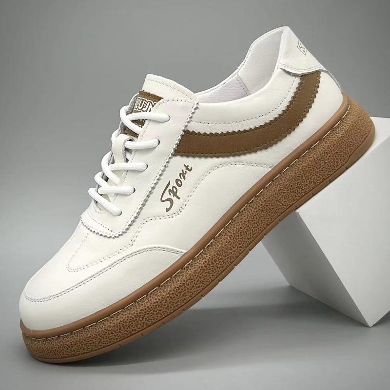 Men s 2024 Korean Style Genuine Leather White Casual Shoes - Versatile, Breathable, Soft Sole Fashion Sneakers 40