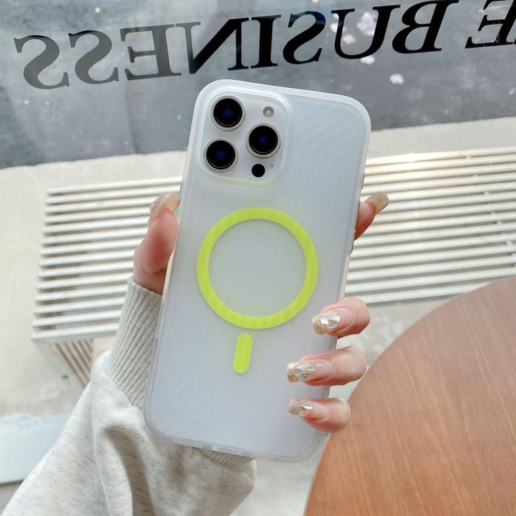 Applicable To IPhone16proMax Striped Corrugated Mobile Phone Case Luminous Magnetic Absorbing Apple 15 High End Sense 14 Protection Case