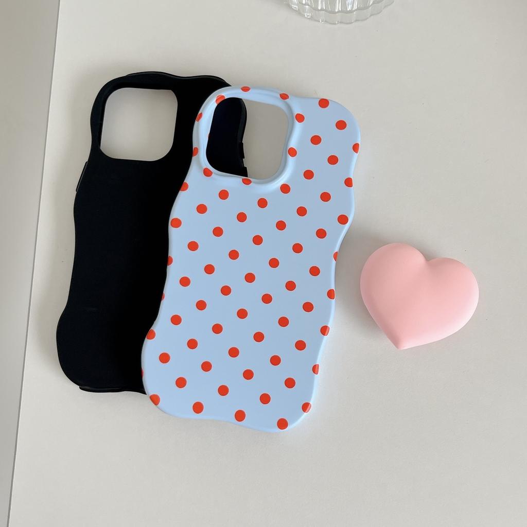 Korean Style Polka Dot Heart Stand Compatible with iPhone 16 Pro Max Apple 17 Phone Case 15/14 Two-in-One Case