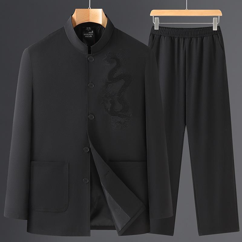 Tang Clothing Men's Spring and Autumn Clothes Grandpa Zhongshan Clothing Middle and Old Hanfu Elderly Clothes Dad Suit