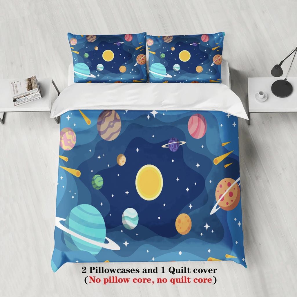 3Pcs Space Planet Bedding Sets 3D Printed Cosmic Universe Duvet Cover Sets With Pillowcases No Filling