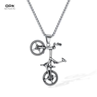 European American Personalized Necklace Men's Stainless Steel Retro Trend Punk Style Bicycle Titanium
