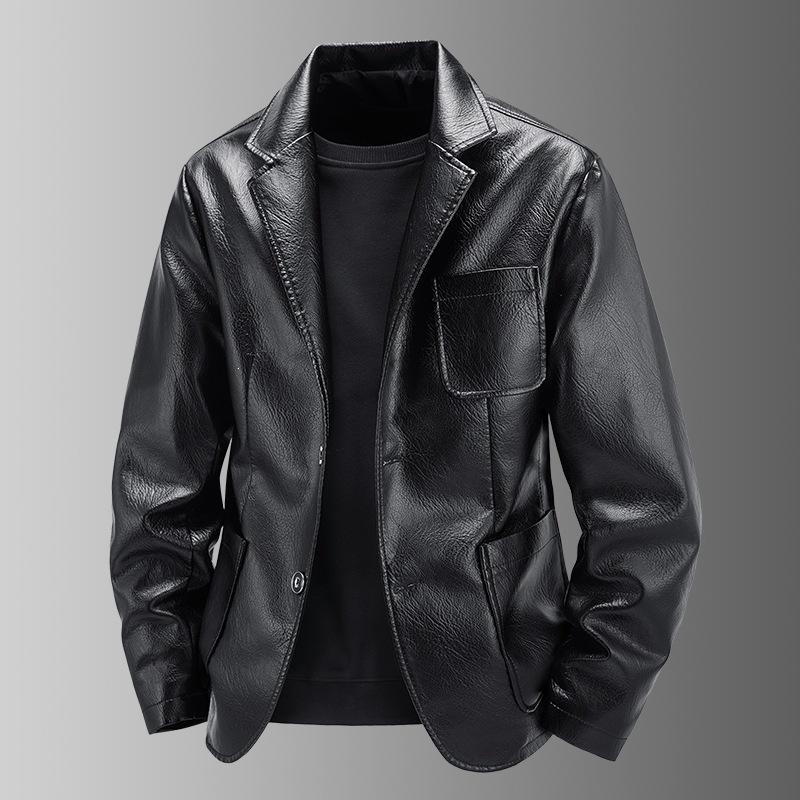 Lapel new men's leather jacket spring and autumn three-dimensional pocket teen trendy men's casual versatile leather jacket