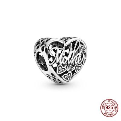 Ciondoli 100% Argento Sterling 925 a Forma di Cuore Perline Mamma Adatti per Creazione Bracciale di Charms alla Moda per Donne Gioielli Fai da Te