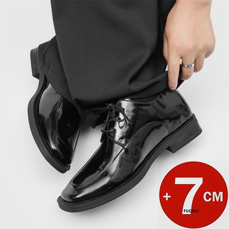 Fashion 7CM Elevator Shoes For Men Elegant Dress Shoes Height Increase Leather Lace Up Oxfords Business Social Suit Heightening Footwear