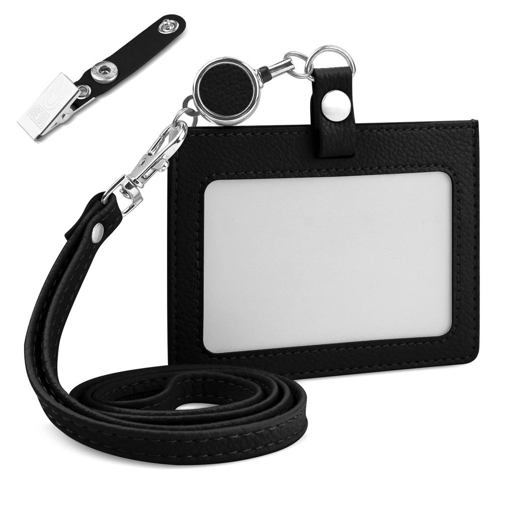 Dockii ID Card Holder, Horizontal ID Card Case, Employee Card Case, Men's Neck Strap, Clip Strap Included, Card Case, Neck Hanging, Double-sided,