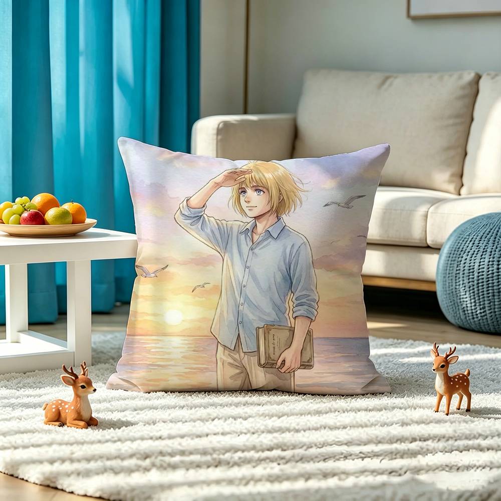 A-AOT Armin Arlert Square Double-Sided printed Pillow Case Bedroom Bedside Pillow Sofa Cushion Cover