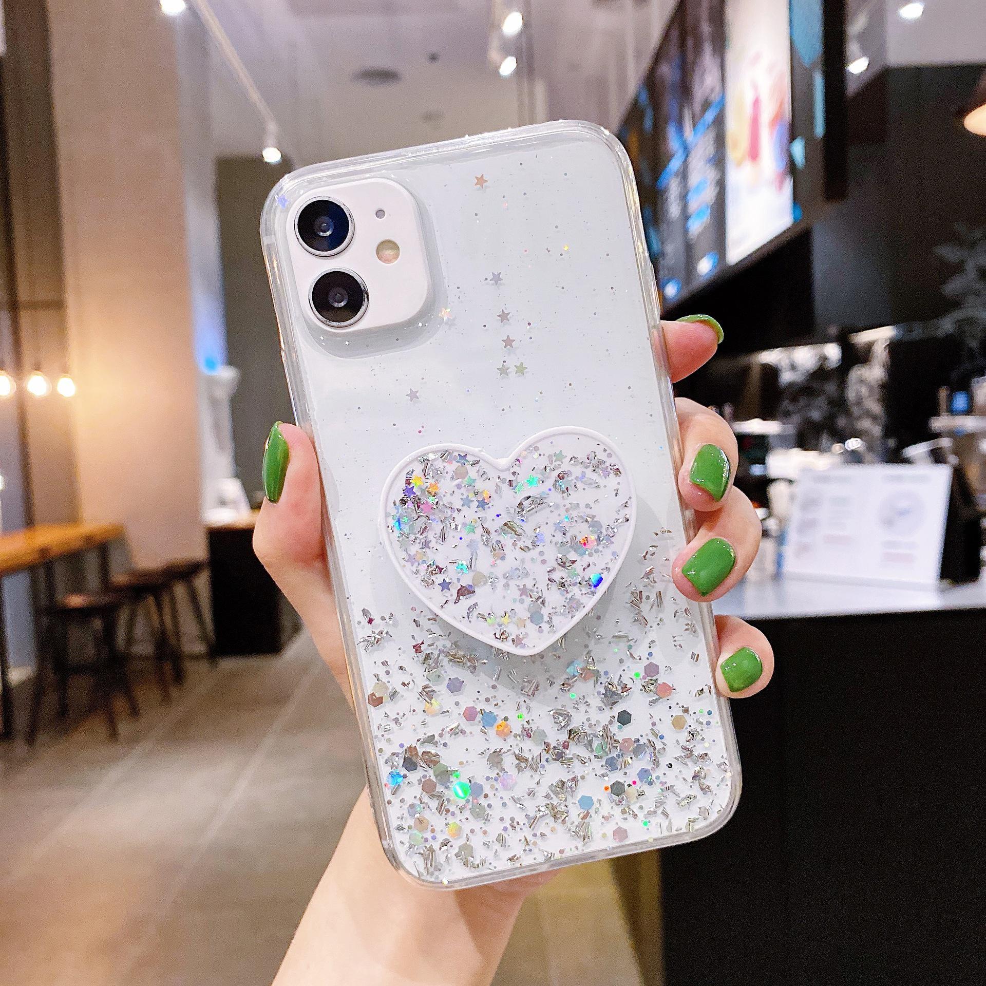 

iPhone 17 Glitter Epoxy Case with Heart Stand for 16Pro Max and 14Pro iPhone XR