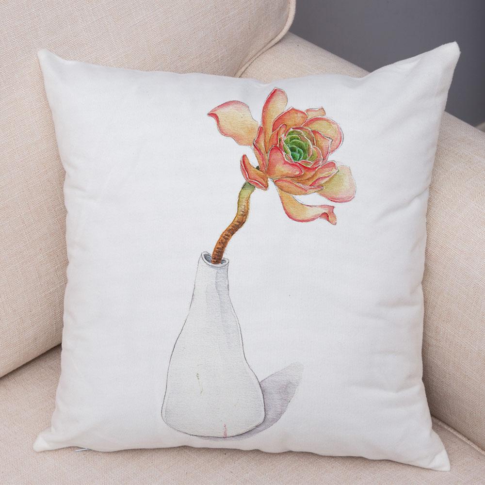 Cartoon Plant Cushion Cover Bedroom Living Room Car Sofa Pillowcase Watercolor Juicy Pillowcase Ornament