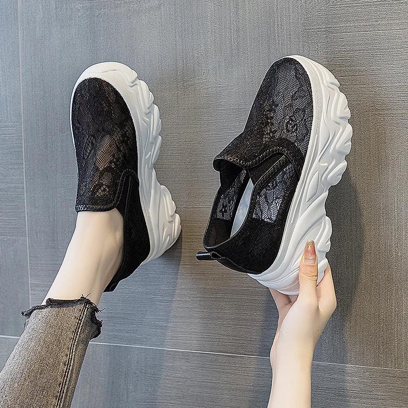 High quality 9cm Air Mesh Lace Platform Wedge Breathable Hollow Women Hidden Heels Sandals Chunky Sneakers Summer Fashion Shoes