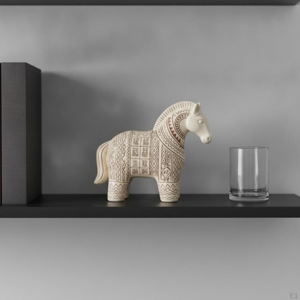 Horse Figurine FolkHandcrafted Statue AntiqueStyle Ornament for Living Room, Shelf, Desk
