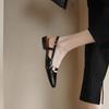 Beige Heeled Sandals Shoes Closed Toe Women's All Match Mary Jane Black Block Comfort Low Open Retro Girls Summer
