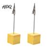Solid Wood Memo Clip 2 Pcs Wooden Cube Base Holder with Clips Mini Table Water-based Paint Desk Accessory Number Stands for Name Cards Photos,