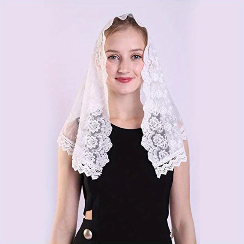 Women's Lace Catholic Veil for Church Head Covering Flowers Chapel Scarf Mass Voile Shawl Kerchief Hair Accessories