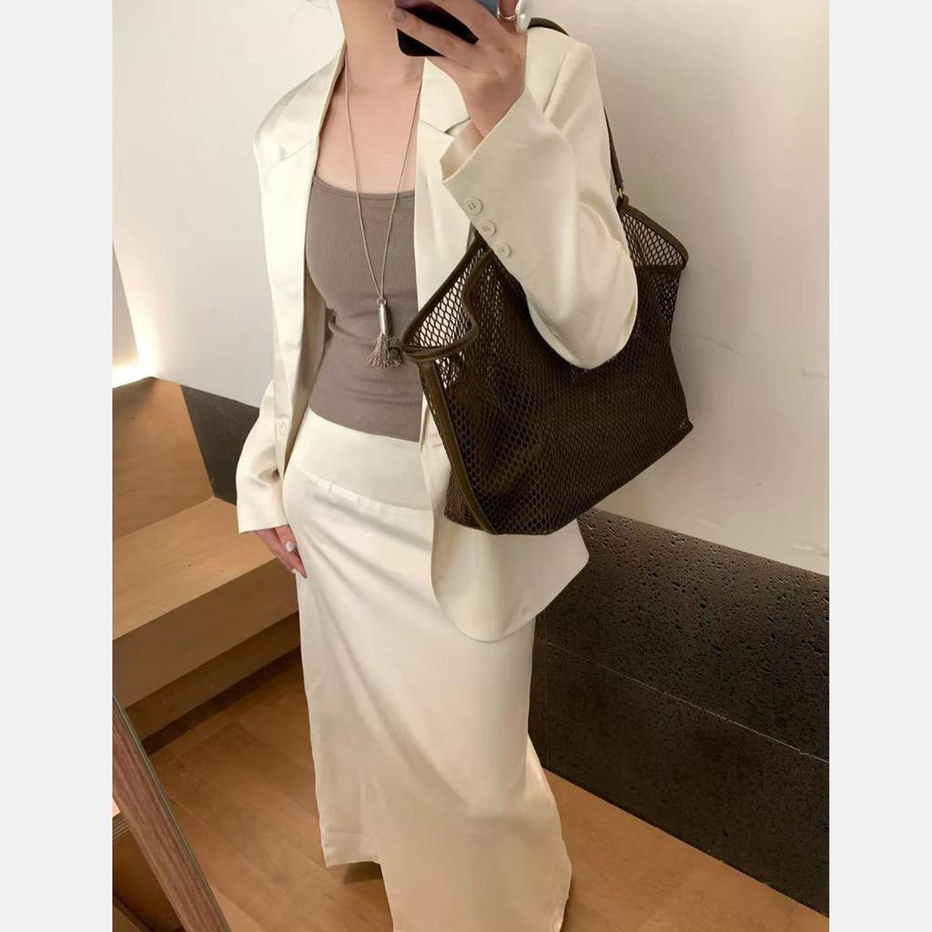 Dámská síťovaná plážová cestovní taška přes rameno s velkou kapacitou, ležérní nákupní taška, úložný prostor na plážové hračky, dutý design rybářské sítě