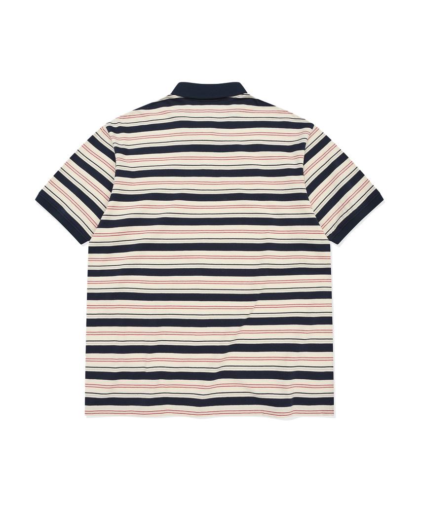 COVERNAT WOMAN Collared Stripe T-Shirt Navy