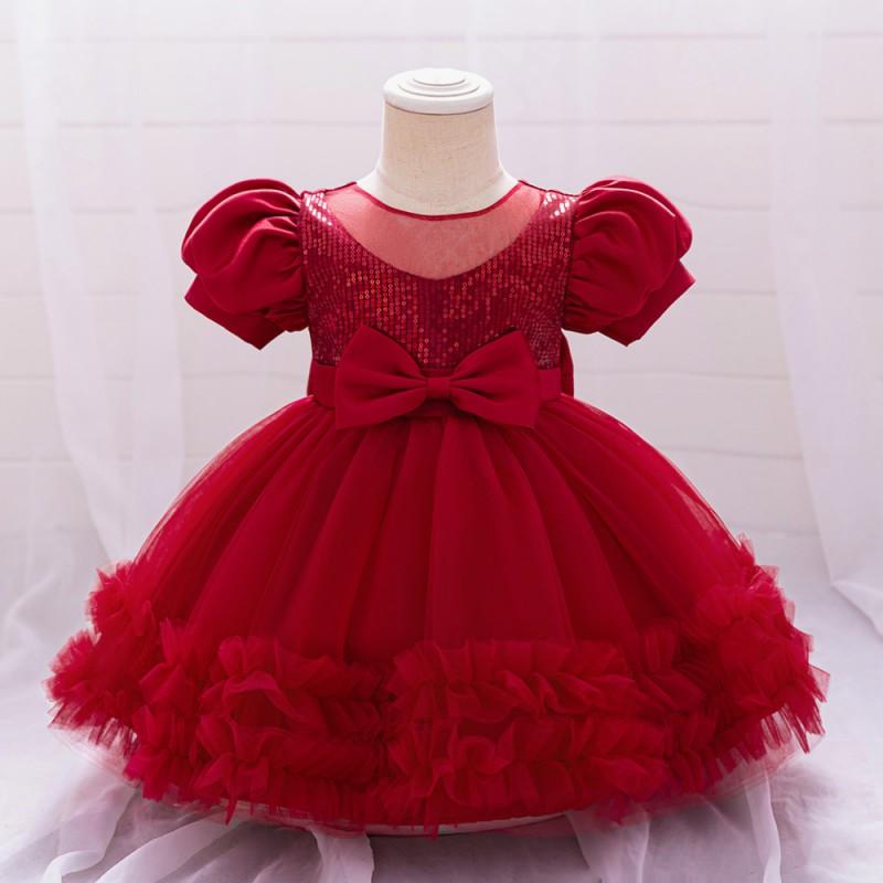 Baby Girls Princess Tulle Dress Puff Sleeve Formal Gown Pageant Wedding Party