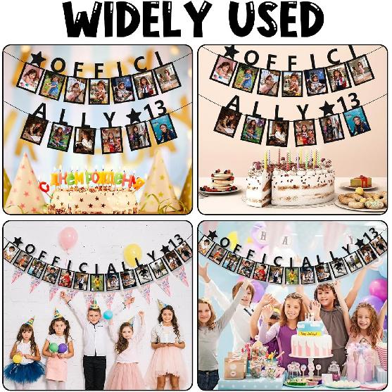 13th Birthday Party Decorations for Girls Boys Birthday Photo Banner, Teenager Banner Growth Milestone Wall Hanging with Adhesive and String for