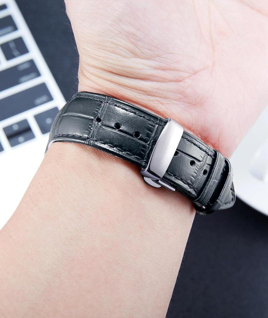 BINLUN Genuine Leather Watch Genuine Calf Leather with a Snake 10 12 Sizes Buckle Band, Replacement, Leather, Pattern, Unisex, Colors,