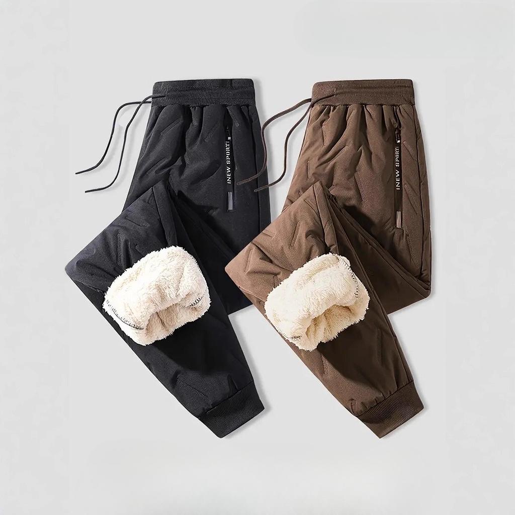 Men's Fleece Lined Pants Thickened Casual Sports Long Pants Loose Straight Leg Plus Size Warm Cotton Pants