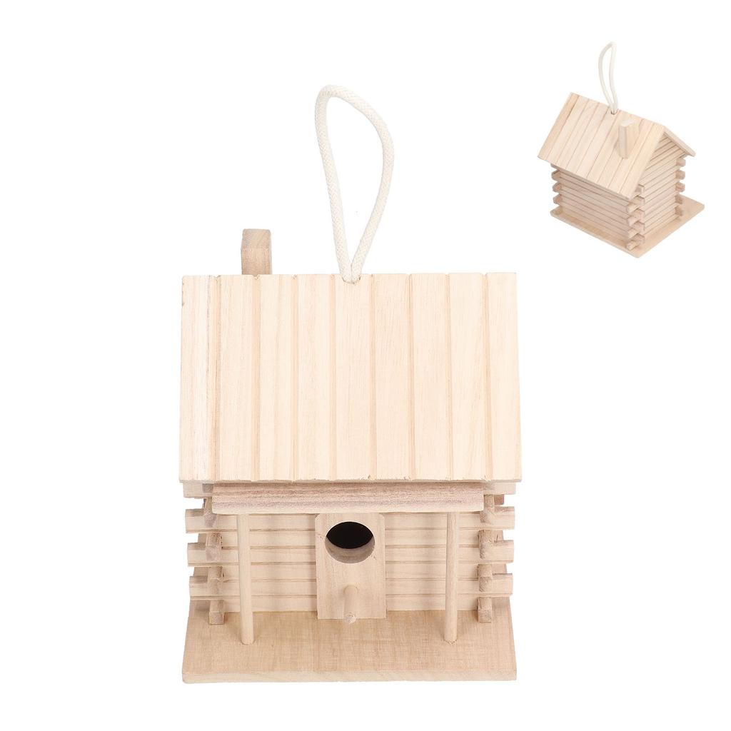 Wood Bird House Hanging Log Cabin Birdhouse for Bird Outdoor Decor and Interior House Decor