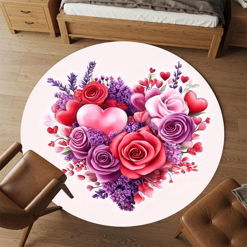 1 st Hjärta Blommor Rund Stolmatta Kontorsmatta - Halkfri, Golvmatta för Kontor, Sovrum, Perfekt Heminredningspresent c0112029