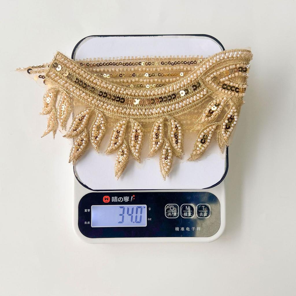 Heavy Industry Gold V-Neck Handmade Beaded Tassel Sequins Front Neck Clothing Evening Dress Decorative Cloth Stickers Accessories