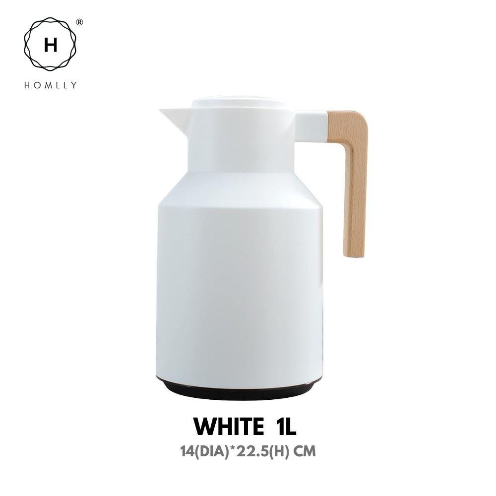 Homlly Rutto Insulated Double Walled Carafe Thermal Flask With Wood Handle (1L)