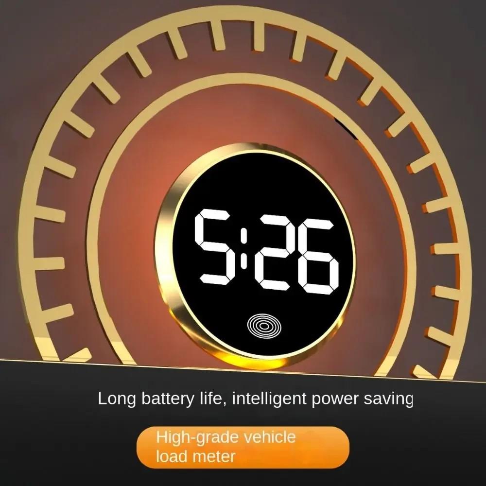 Fashionable Car-mounted LED Electronic Dial Round Alloy Touch Night Light Creative Digital Alarm Clock.