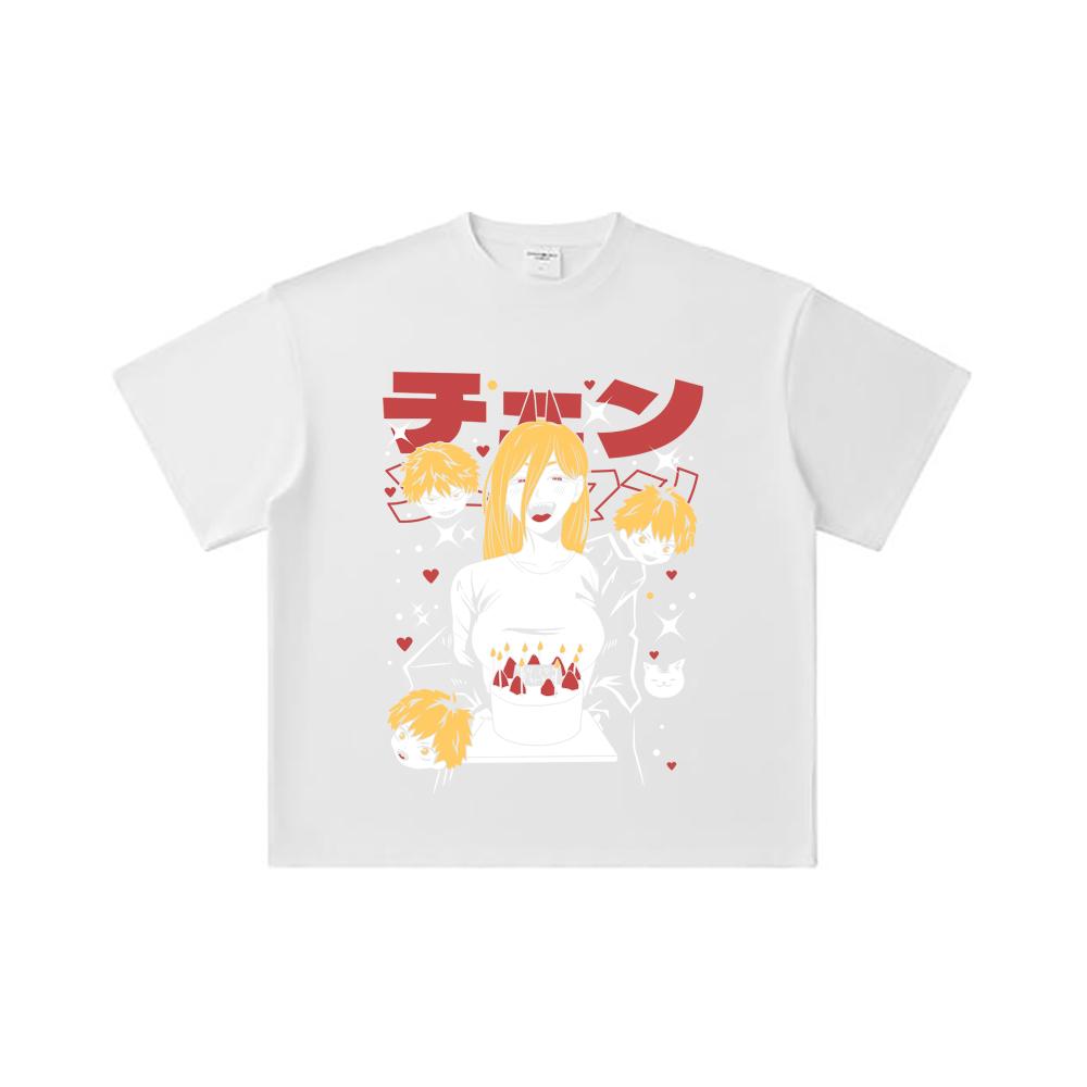 260 GSM Double Yarn 32 Count 100% Cotton Chainsaw Man V48 Power Cake Print Unisex Heavy Cotton T Shirt… More