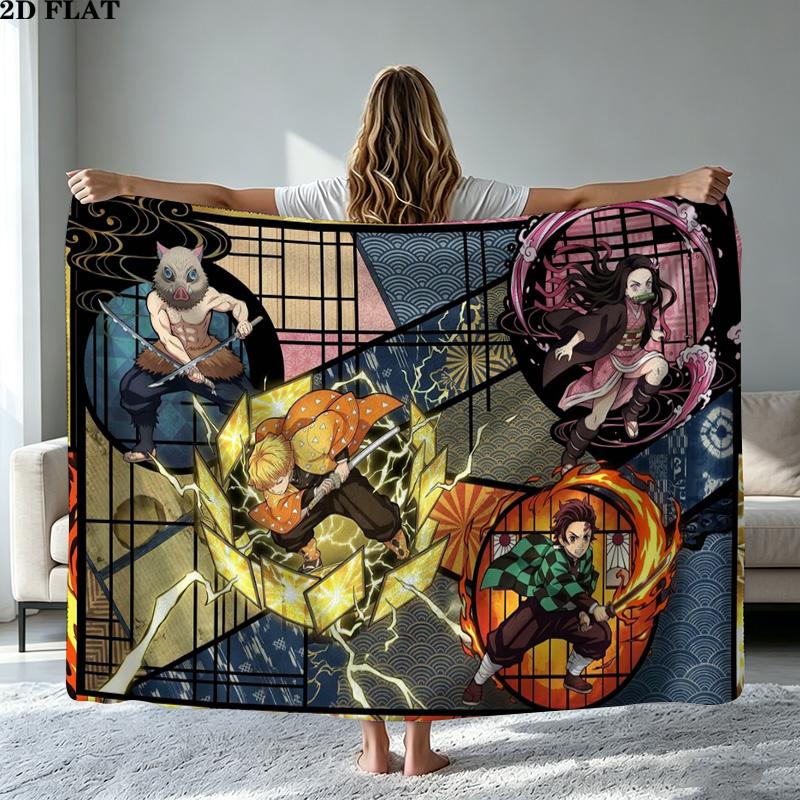 Demon Slayer Anime Print Flannel Blanket High Quality Warm Comfortable Cover for All Seasons Perfect for Gifts Home Decor