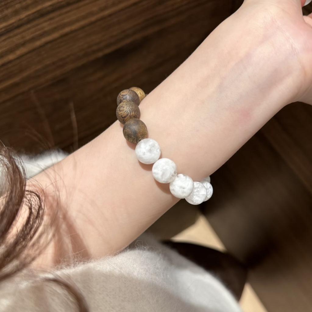 Mount Fuji Snow · New Chinese Style Qi Nan Agarwood Natural Snowflake Phantom Crystal Bracelet Gentle Retro Decorative Bead