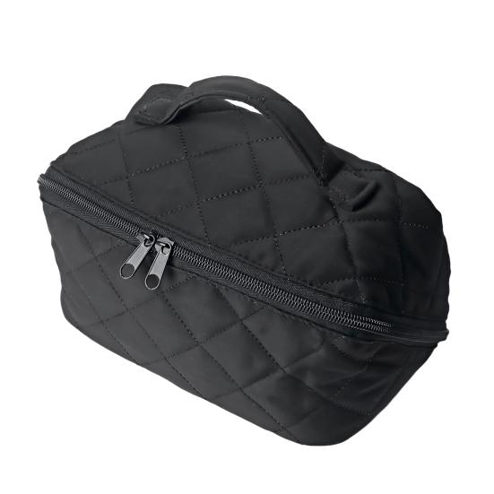 Quilted Floral Makeup Bag 180-Degree Flat Open Travel Cosmetic Organizer Women Large Capacity Toiletry Bag for Vacation Daily Vanity Table Use