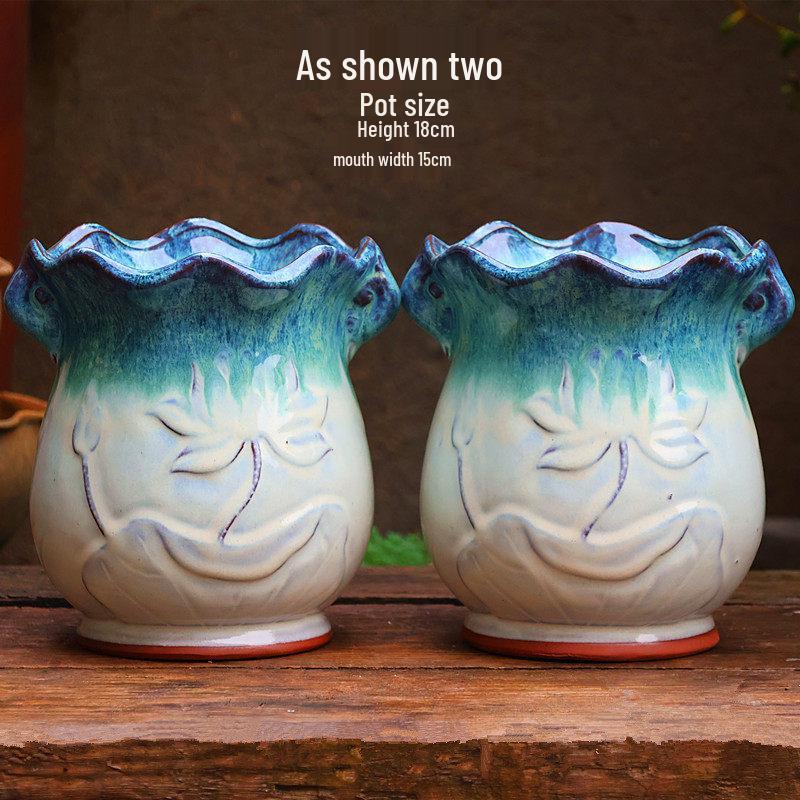 Handmade Vintage Coarse Pottery Large Succulent Planter, Breathable Purple Clay Flower Jar